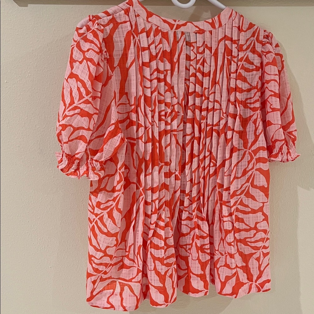 GGO Women's orange and White Patterned Blouse - Picture 6 of 8